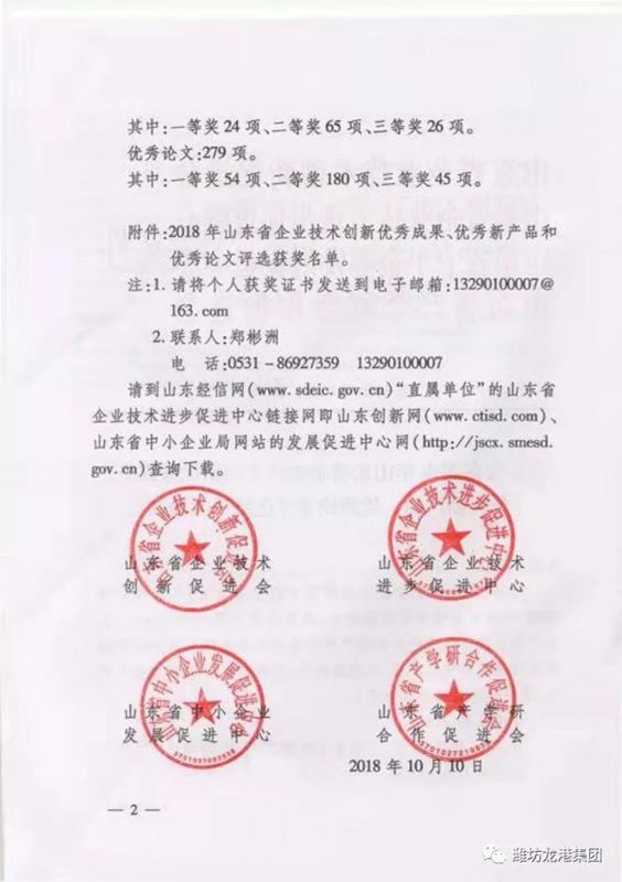 Changyi Longgang Inorganic Silicon Co., Ltd. has won Shandong Provincial Excellent Achievements in Technological Innovation